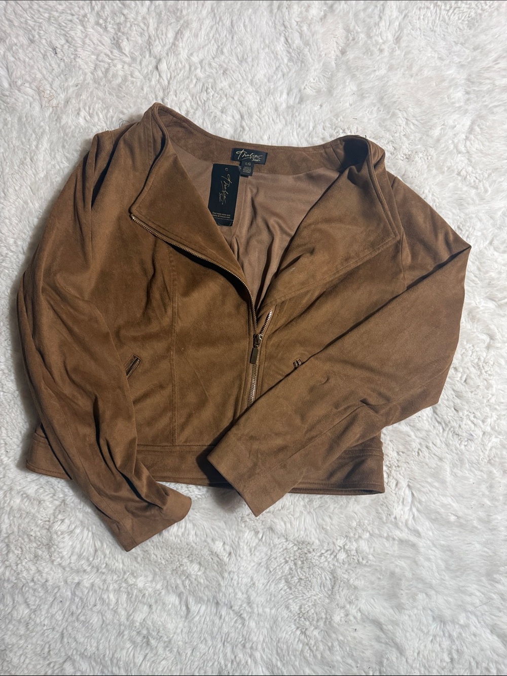 Apt. 9 Women's Chestnut Faux Suede Asymmetrical Zip Jacket